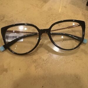 Tiffany & Co. Black Glasses with Cat-Eye Shape and Clear Lenses
